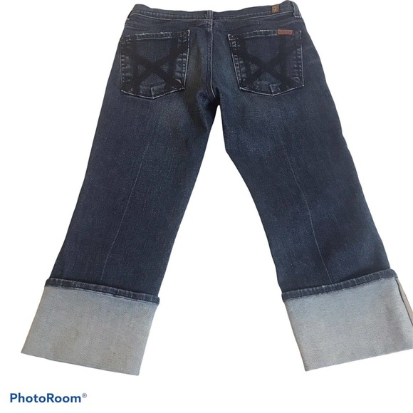 7 For All Mankind Denim - 7 For All Mankind Crop Jeans Womens Sz 27 Mia Cuffed Embroidered Distressed USA